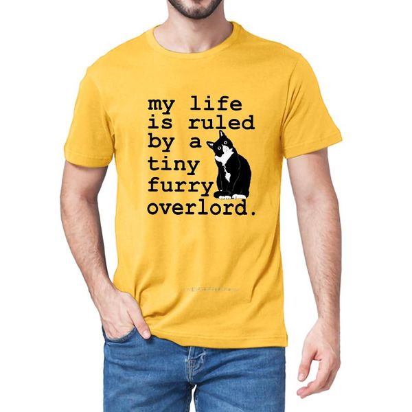 

men's t-shirts black cat my life is ruled by a tiny furry overlord funny summer 100% cotton novelty t-shirt humor women soft tee, White;black