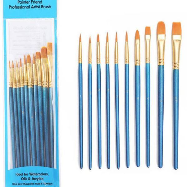 

paintings 10-pieces set of digital oil painting diy filling brush paint acrylic gouache round tip nylon hair brus