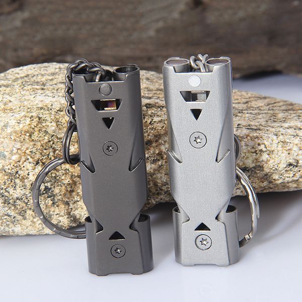 

new multifunctional outdoor survival tube frequency whistle stainless steel metal high decibel double hole explosion
