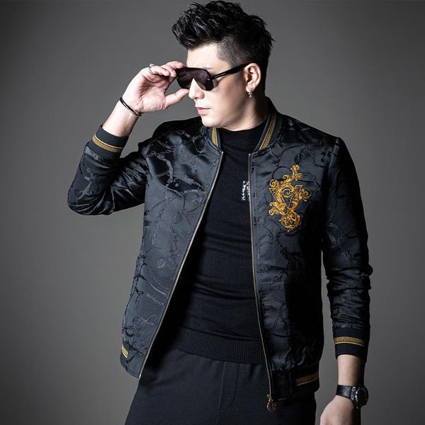 

men's jackets jacket spring and autumn jacquard embroidery baseball collar trend fashion plus size camouflage, Black;brown
