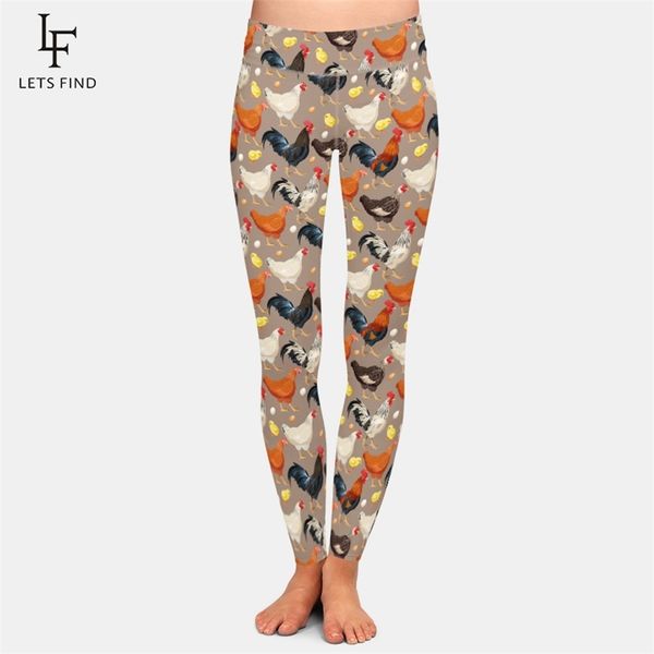 

letsfind women leggings fashion high waist 3d chicken print elastic fitness soft slim plus size 211218, Black