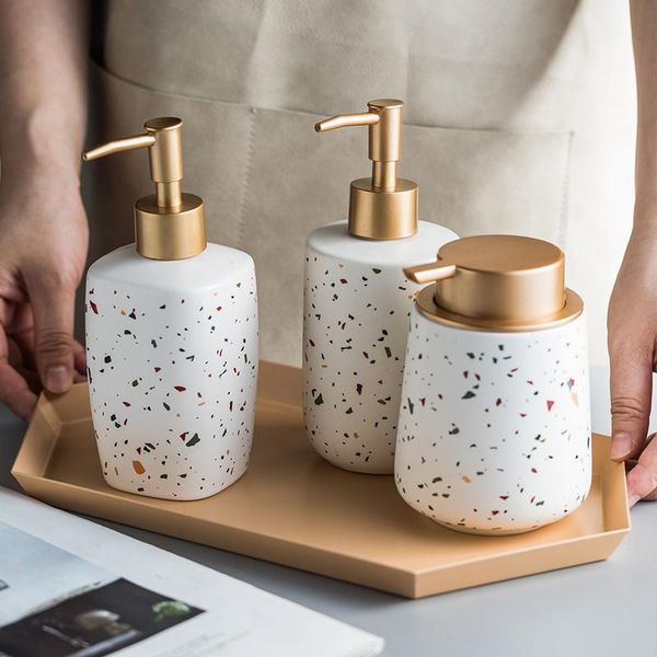 

bath accessory set bathroom ceramic hand sanitizer bottled terrazzo pattern shower gel shampoo toilet lotion bottle cn