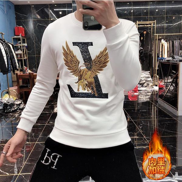 

men's embroidered luxury knitted pullovers winter velvet thick male corduroy long-sleeve fine mesh size 2021 rbob, White;black