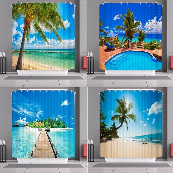 

shower curtains beautiful beach scenery curtain bathroom for kitchen