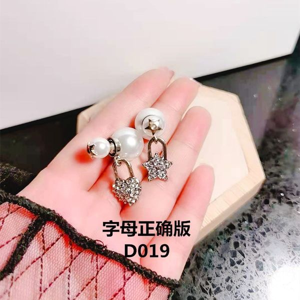 

design jewelry 925 pure silver needle earrings love small lock full diamond pearl earrings female