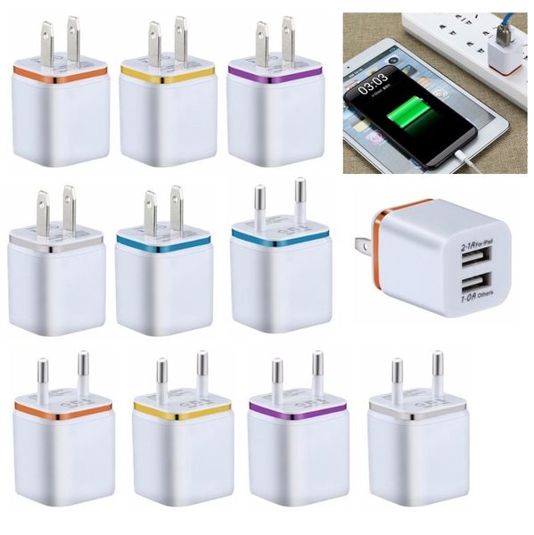 Metal Çift USB Duvar Şarj Şarj Bize Bize AB Tak 2.1A AC Güç Adaptörü Duvar Şarj Fiş 2 Bağlantı Noktası iPhone Samsung Galaxy LG Tablet Ipad için