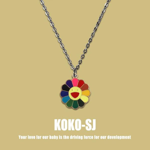 

pendant necklaces korean version ing colorful sunflower necklace hip hop student male clavicle chain friend trinket net red female, Silver