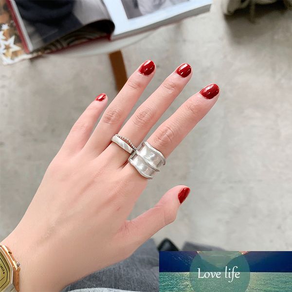 

925 sterling silver new matte wide face open ring for women small round beads tassel chain jewelry gift wholesale s-r800