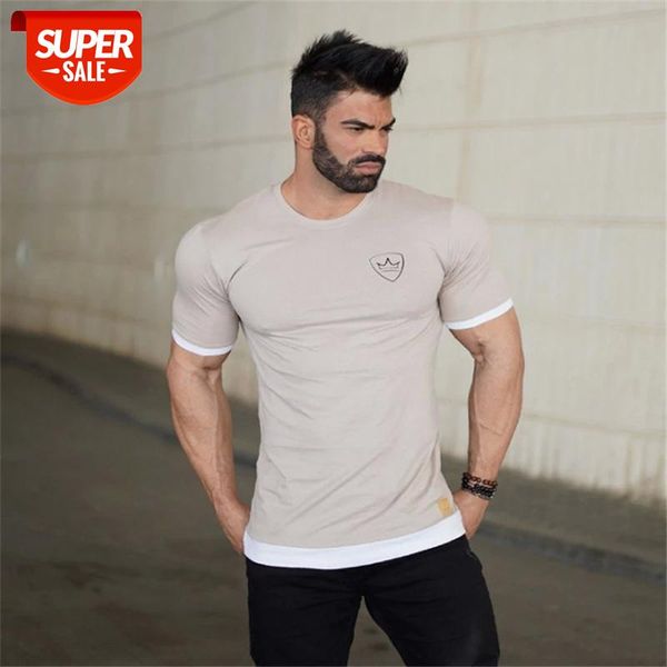 

2019new men t shirt fashion cotton summer casual tees male gyms fitness bodybuilding breathable slim quick dry mens short sleeve #cm2i, White;black