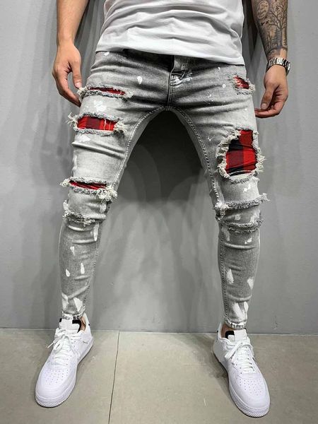 

mens fashion jeans distrressed skinny pant casual winter pants man vintage trouser 2022 spring new arrivel robin jean, Blue