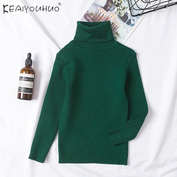 Lässige Mode Stricken Jungen Mädchen Pullover Kinder Baby Hohe Kragen T-shirt Pullover Junge Mädchen Outfit Kinder Eltern-kind-Kleidung 210308