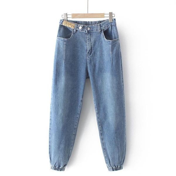 

plus size pants 2xl-5xl women's stretchable jeans high waist solid color blue denim, Black