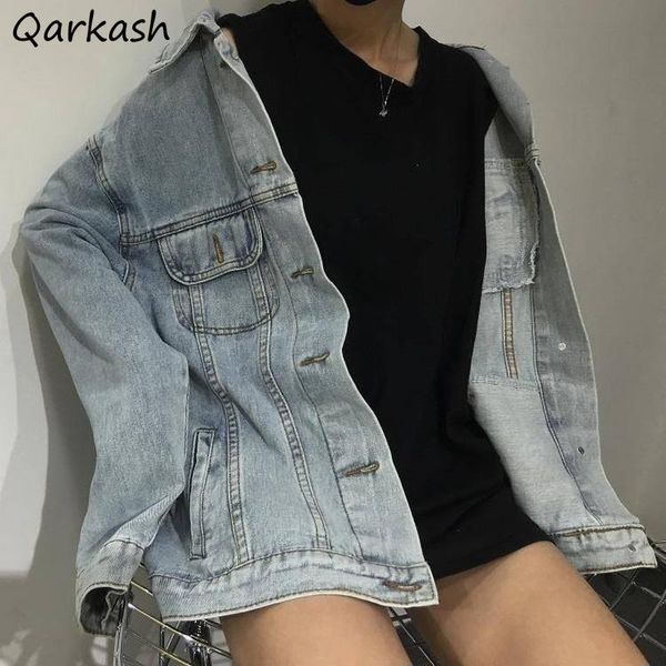 

women's jackets classic women blue denim vintage basic oversize soft wind-proof korean style trendy females daily all-match, Black;brown