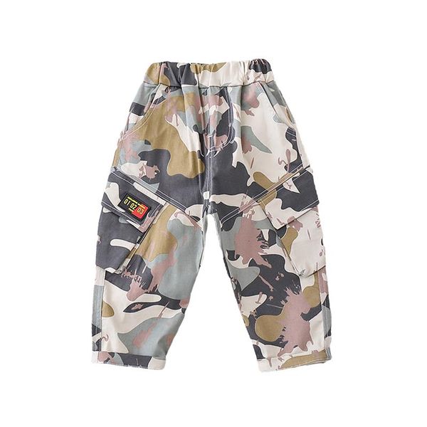 

trousers fashion boys and girls 4 pockets elastic band stitching color printing casual 1-5y, Blue