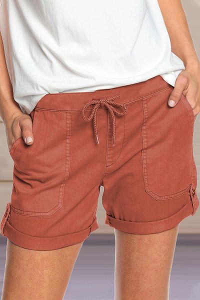 

women's shorts pink summer plus size 2021 laced up high waisted black casual elastic waist woman, White;black