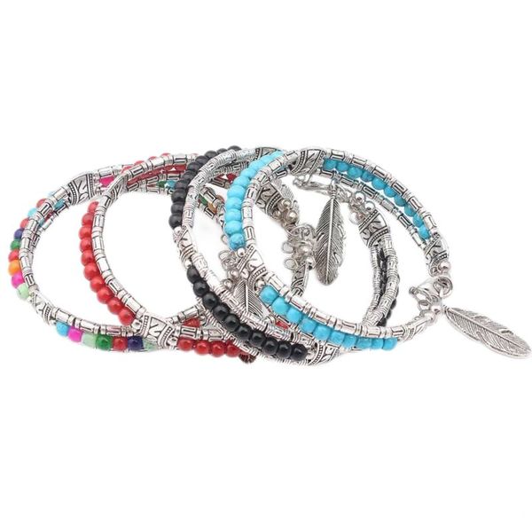 

colourful bead bracelets for women girls silver plated leaf multicolor beaded bracelet fashion beads jewelry, Golden;silver