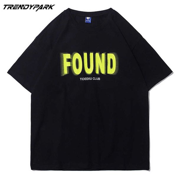 

men's t-shirt summer short sleeve found print hip hop oversized cotton casual harajuku streetwear tshirts clothing 210601, White;black