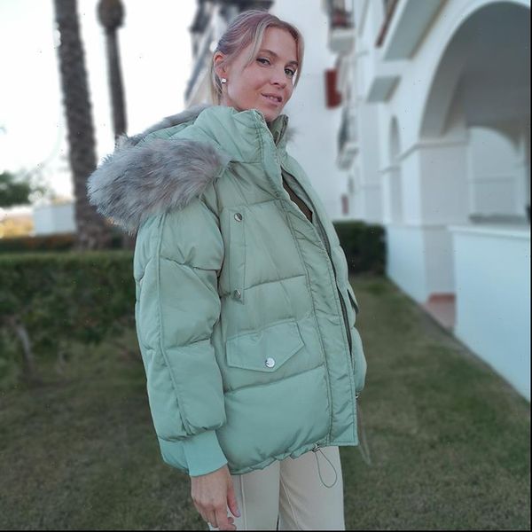 

orwindny womens winter jackets hooded thick warm winter coat short down parkas female jacket fur coat cotton padded jackets, Black