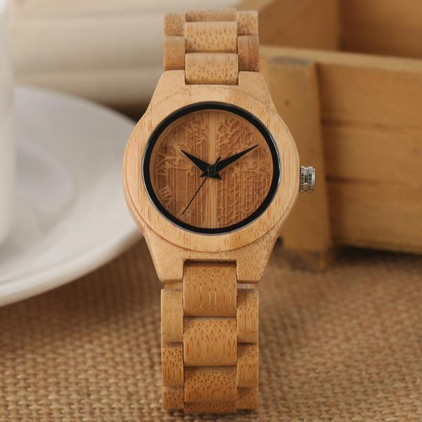 

wristwatches lightweight bamboo wooden quartz watch for girls concise small round dial practical strap, Slivery;brown