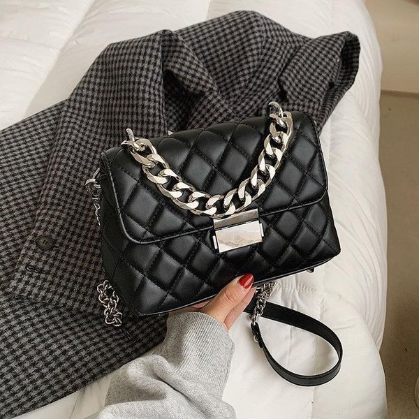 

evening bags brand designer fashion women's silver chain small flap crossbody bag 2021 winter shoulder handbags pu leather tote