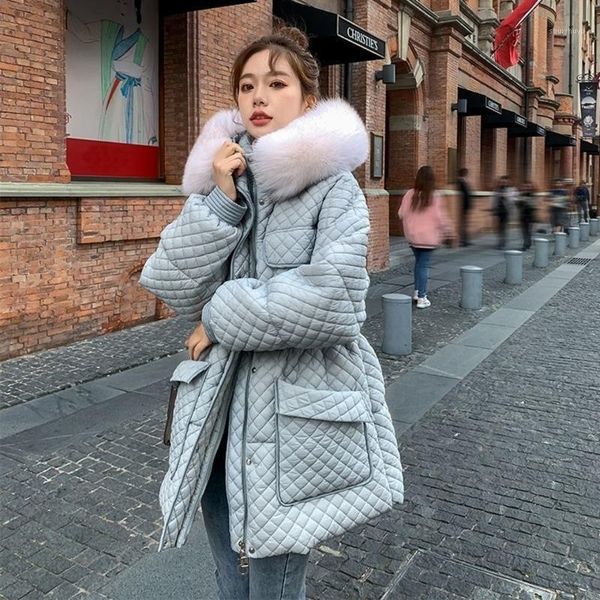 

women's down & parkas women fur hooded jacket parka nice autumn winter coat fashion long sleeve warm woman high street thicken outwear, Black