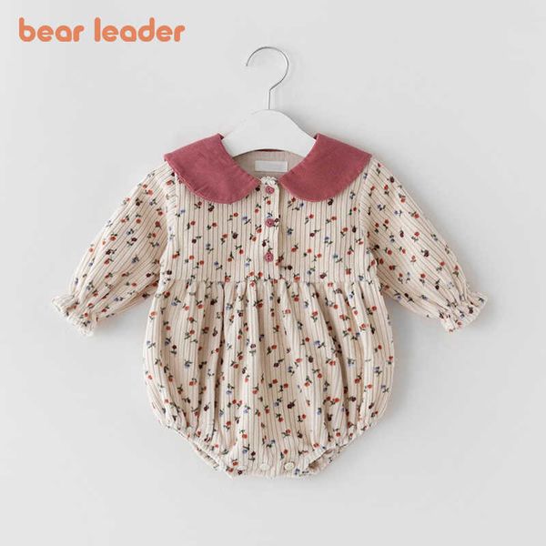 

bear leader toddler baby floral romper spring girls infant clothes casual autumn jumpsuits born flowers cute bodysuits 0-3y 210708, Blue
