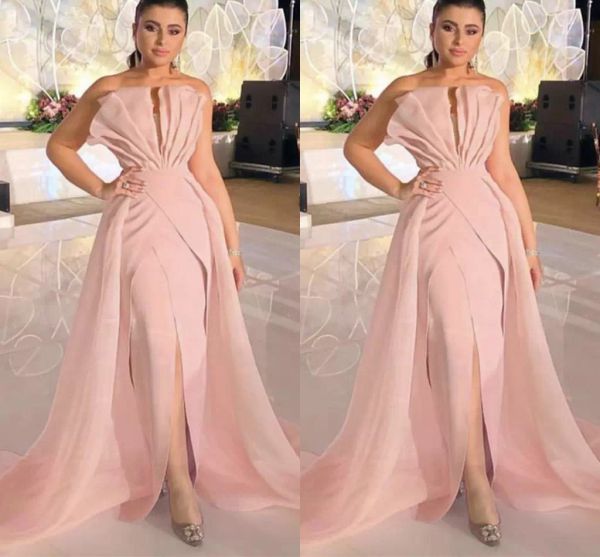 Pink Chiffon Evening Kleider trägerloser Hülsenhülse Designer 2022 Rüschen Prom Party Kleid MADE MADE MADE MADEN