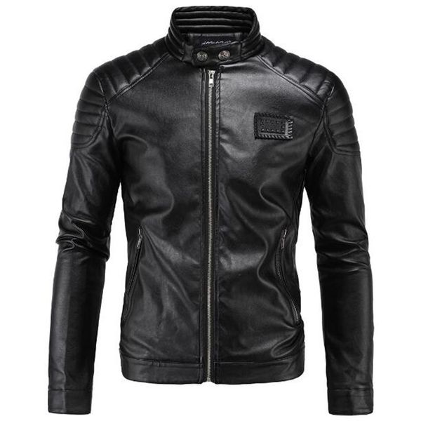 

2021 new fashion europe the united states trend male motorcycle washed slim leather jacket masculinity tau5, Black