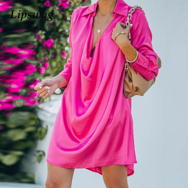 

women elegant long sleeve draped party dress fashion solid office lady button shirt dress spring summer casual loose mini dresshigh quality, Black;gray