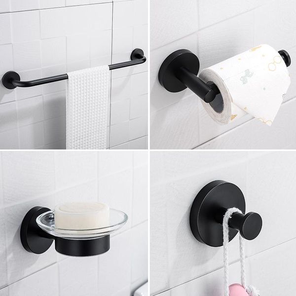 Set di accessori da bagno Accessori da bagno neri Porta accappatoio in acciaio inossidabile Portasalviette Portasapone