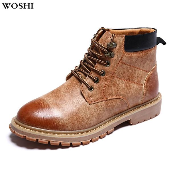 

boots genuine leather men winter snow lace up handmade sewing fashion vintage british warm shoes n5, Black