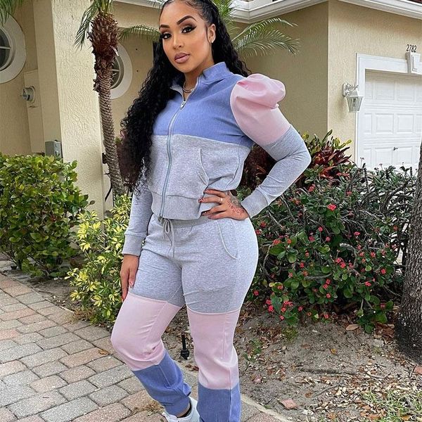 

women's two piece pants patchwork casual tracksuit women sports suits sweatshirts jacket + sweatpants pant sweatsuits for outfits, White