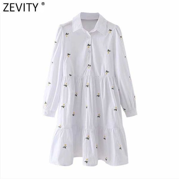 

zevity women fashion floral embroidery casual slim pleats shirt dress female chic white party vestido business cloth ds4969 210603, Black;gray