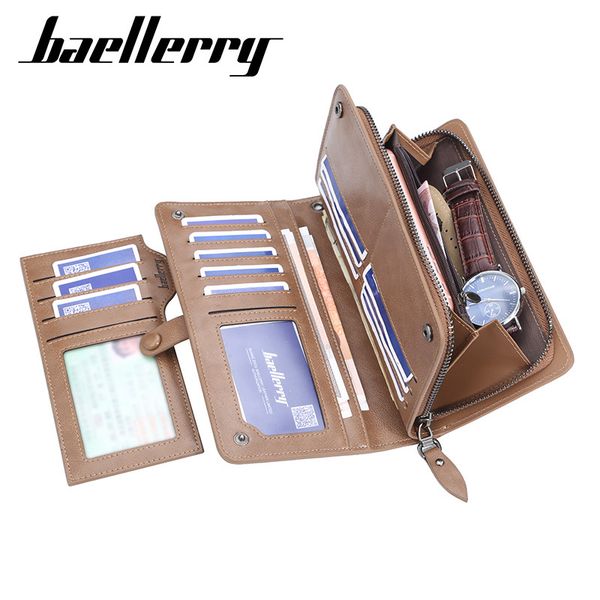 

baellerry vintage business mens long wallet large capacity multifunction zipper phone bag male clutch bag carteira masculina, Red;black