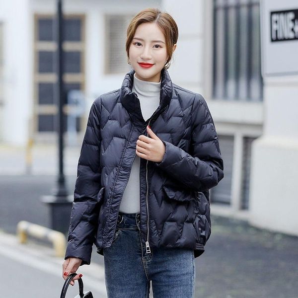 

women's down & parkas thin and light white duck coats women solid colors stand collar loose short warm jackets spring autumn comfort ou, Black