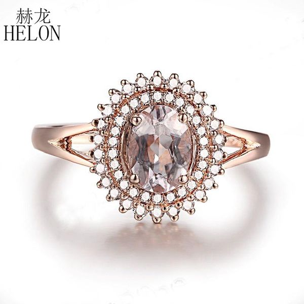 

cluster rings helon solid 10k rose gold flawless oval 7x5mm genuine natural morganite diamond women exquisite jewelry engagement wedding rin, Golden;silver