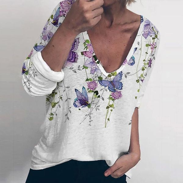 

women's t-shirt women fashion long sleeve gradient abstract v neck sweatshirts and pullovers 2021 korean style loose hoodies female, White