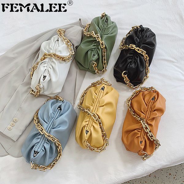 

luxury women's bag coarse chain ruched cloud handbags pure color hobos shoulder bags sac designer pu leather underarm tote purse c0228