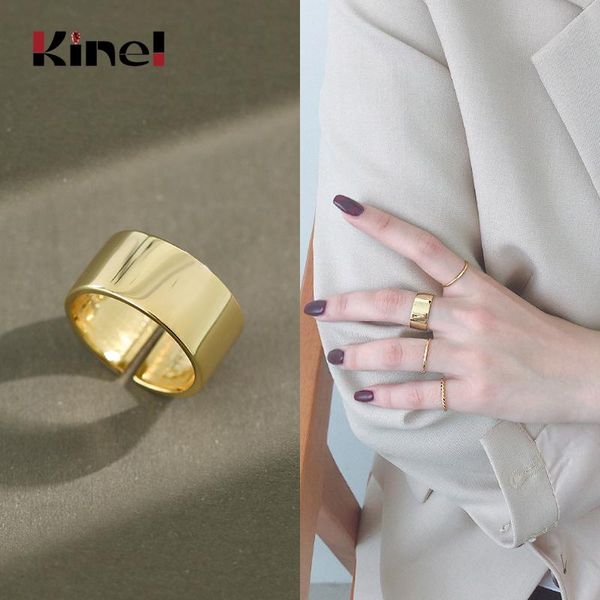 

cluster rings kinel real 925 sterling silver 18k gold ring ladies minimalism glossy open wide simple finger bijoux, Golden;silver