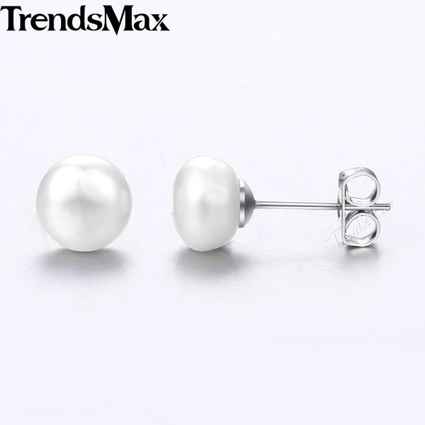 

stud pearl earrings for women gold silver natural beaded woman jewelry 2021 wholesale drop 6/8/10mm kdem11, Golden;silver