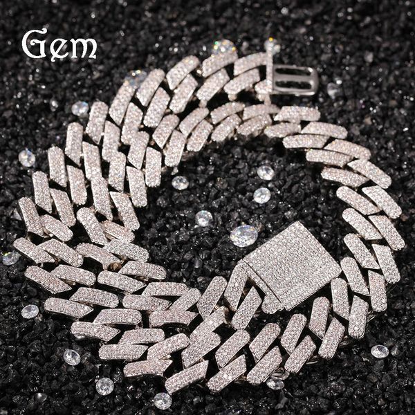 

men's hip hop 18mm thick three row copper zircon cuba chain hiphop, Silver