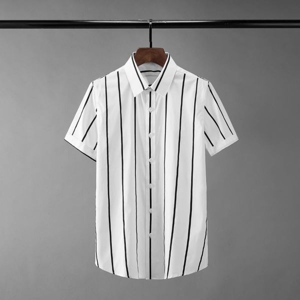 

new 100% cotton male shirts luxury short sleeve stripe casual mens dress shirts fashion slim party man plus size 4xl, White;black