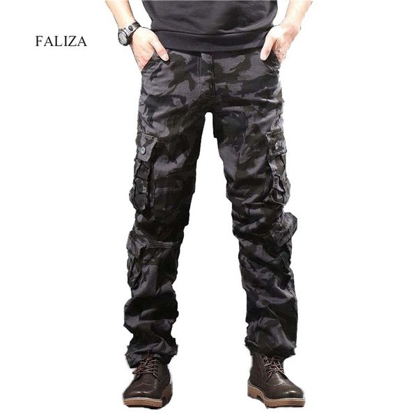 

camouflage men's cargo pants men casual camo multi pockets military tactical hip hop joggers streetwear pantalon homme 211120, Black