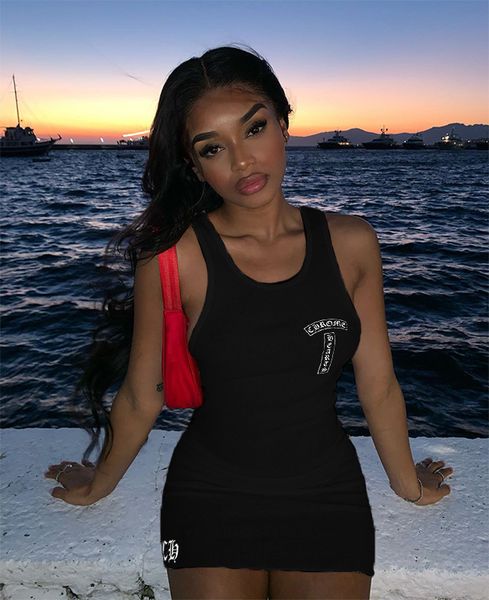 

gk001 european and american summer casual vest printed dress, Black;gray