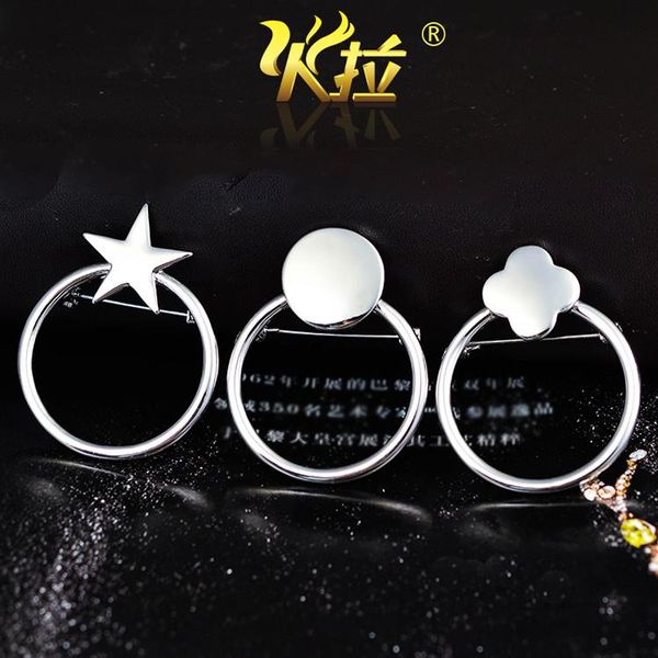 

pins, brooches korean fashion shirt collar pin brooch simple geometric round star clover buckle ornament accessory, Gray