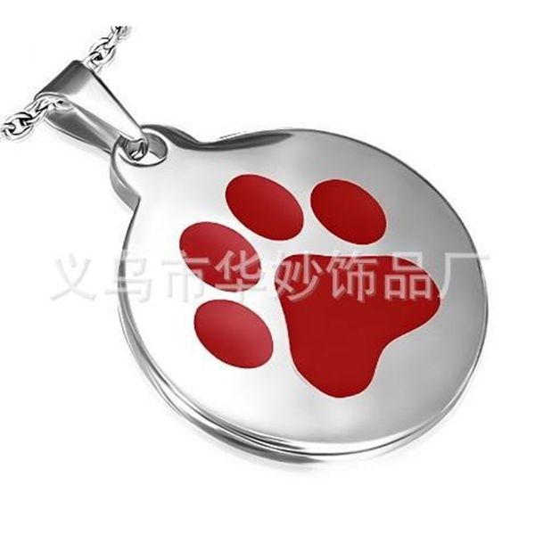 

red paint paw printing titanium dog tag stainless steel jewelry