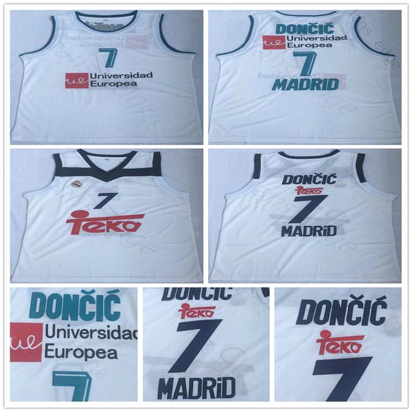 

ncaa euroleague champion real madrid unicersidad #7 luka doncic basketball jersey white mens slovenija #7 doncic stitched white jerseys, Black;red