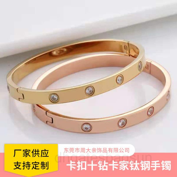 

stainless steel buckle ten drill card home titanium bracelet does not fade classic female hand jewelry net red design, Black