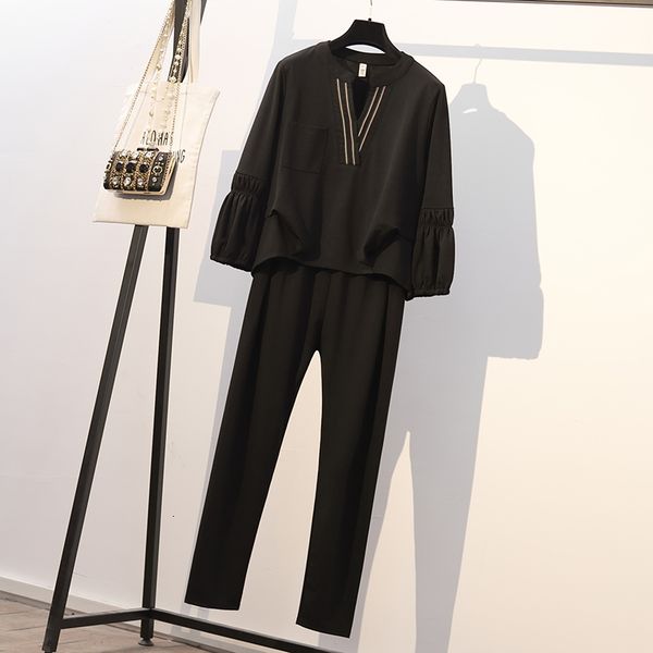 

Plus Size Female Suit Sport Autumn 2021 Return Top Buttom and Hing Elastic Waist Slacks 2 Piece Black Ensemble Big 5xl Sweatshirt 200c, White