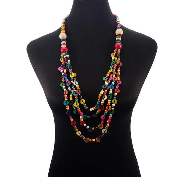 

pendant necklaces 2021 fashion long coconut shell necklace for women bohemian knit handmade multicolor wood beads ethnic wholesale, Silver